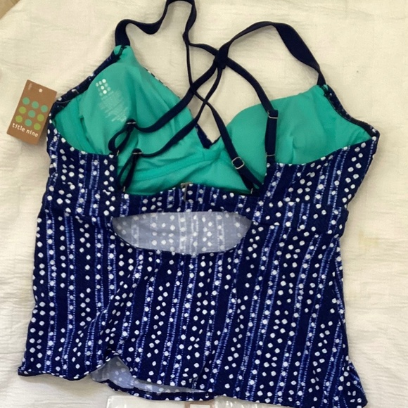 NWT! 2pc Title Nine Métis activewear Tankini, blue dot, 36D top, SM bottom - Picture 2 of 7